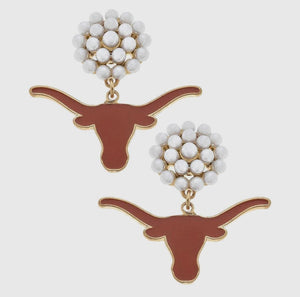 Texas Longhorns Pearl Cluster Enamel Drop Earrings