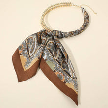 Load image into Gallery viewer, Abstract Pattern Fabric Scarf Double Bubble Chain Necklace: Gold,Olive Green