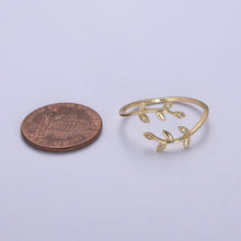 Load image into Gallery viewer, Micro Pave Olive Vine Leaf Adjustable Ring, Crystal Cubic Zirconia CZ Mother Nature Stacking Ring, Minimalist 16K Gold Filled Ring, Gift For Her Plant Mom U-436