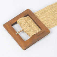 Load image into Gallery viewer, Square Wood Buckle Straw Belt