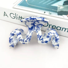 Load image into Gallery viewer, Blue and White Porcelain Textured Claw Clip: D