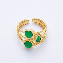 Load image into Gallery viewer, 16K Gold Filled Green Gemstone Geometric Croissant Twist Triple Band Ring | Rings-00031