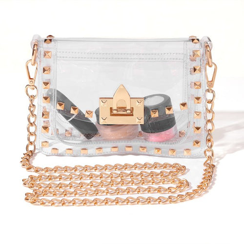 Gold Studded Stadium Bag with Gold Chain