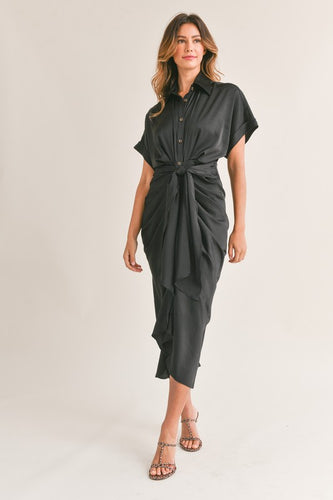 Black Front Tie Wrap Dress