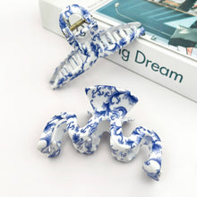 Load image into Gallery viewer, Blue and White Porcelain Textured Claw Clip: D
