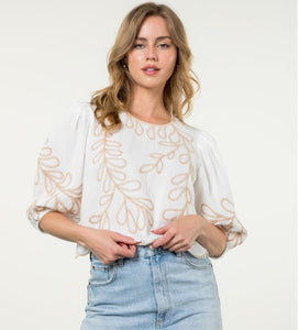White Embroidered Detail Top
