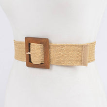 Load image into Gallery viewer, Square Wood Buckle Straw Belt
