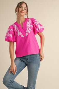Embroidered Puff Sleeve Top