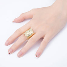 Load image into Gallery viewer, 16K Gold Filled Wide Hammered Organic Texture Chunky Statement Adjustable Ring | Rings-00416