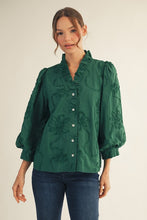 Load image into Gallery viewer, Hunter Green Textured Floral Top
