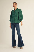Load image into Gallery viewer, Hunter Green Textured Floral Top