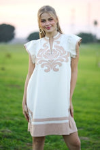 Load image into Gallery viewer, Linen V Neck Embroidered Midi Dress