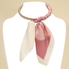 Load image into Gallery viewer, Abstract Pattern Fabric Scarf Double Bubble Chain Necklace: Blue,Gold