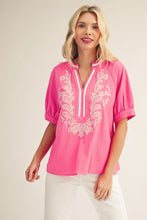 Load image into Gallery viewer, Color Contrast Accent Embroidered Top