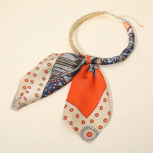Load image into Gallery viewer, Abstract Pattern Fabric Scarf Double Bubble Chain Necklace: Brown,Gold