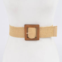 Load image into Gallery viewer, Square Wood Buckle Straw Belt