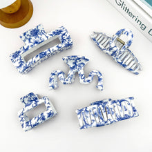 Load image into Gallery viewer, Blue and White Porcelain Textured Claw Clip: D