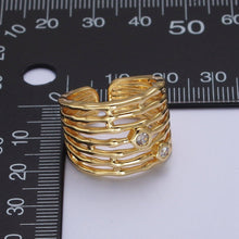 Load image into Gallery viewer, Gold Wide Multiple Bamboo Geometric CZ Band Statement Ring | O-068