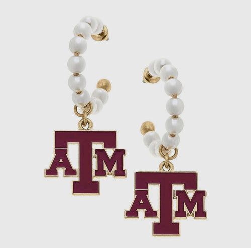 Texas A&M Aggies Pearl Hoop Enamel Drop Earrings
