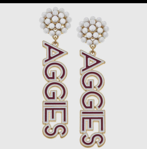 Texas A&M Aggies Pearl Cluster Outline Enamel Drop Earrings