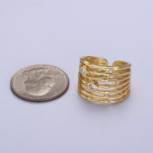 Load image into Gallery viewer, Gold Wide Multiple Bamboo Geometric CZ Band Statement Ring | O-068