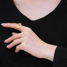 Load image into Gallery viewer, 24K Gold Filled Rectangular &amp; Round CZ Yellow Pink Open Adjustable Ring | O-1452