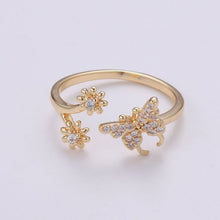 Load image into Gallery viewer, Dainty Elegant Butterfly and Flower 18K Gold Filled Adjustable Ring - R271