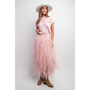 CASCADING TULLE MESH LAYERED MAX SKIRT