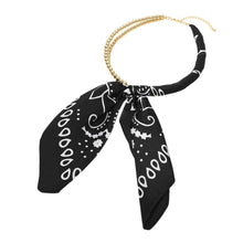 Load image into Gallery viewer, Abstract Pattern Fabric Scarf Double Bubble Chain Necklace: Gold,Olive Green