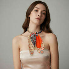 Load image into Gallery viewer, Abstract Pattern Fabric Scarf Double Bubble Chain Necklace: Brown,Gold