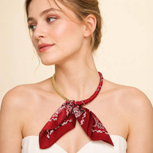 Load image into Gallery viewer, Abstract Pattern Fabric Scarf Double Bubble Chain Necklace: Brown,Gold