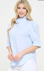 Pinstripe Cotton Ruffled Top