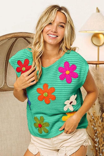 Jade Green Floral Sweater