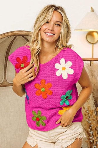 Hot Pink Flower Sweater