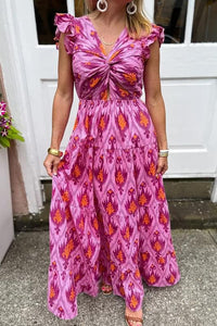 Pink and Orange Print Maxi Dress