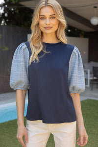 Tweed Puff Sleeved Knit Body Top