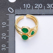 Load image into Gallery viewer, 16K Gold Filled Green Gemstone Geometric Croissant Twist Triple Band Ring | Rings-00031
