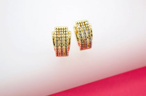 18K Gold Filled Huggies Pave Earrings With Micro CZ Cubic Zirconia Stones