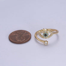 Load image into Gallery viewer, Gold Filled Eye Ring, Evil Eye Zircons Ring, CZ Eye Ring Good Luck Open Adjustable Ring U-351