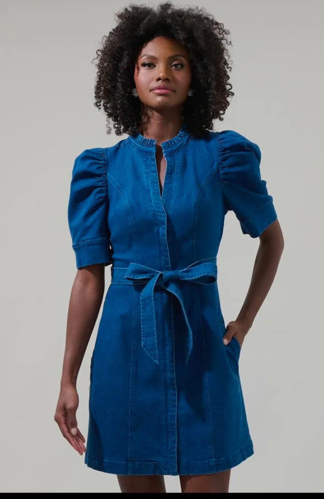 Sugarlips Denim Puff Sleeve Dress