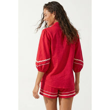 Load image into Gallery viewer, Contrast Trim Puff Sleeve Linen Short Set