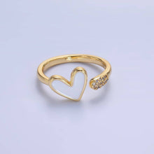 Load image into Gallery viewer, 24K Gold Filled Heart White Enamel Micro Paved CZ Wrap Ring | O729