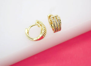 18K Gold Filled Huggies Pave Earrings With Micro CZ Cubic Zirconia Stones