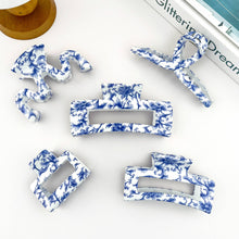 Load image into Gallery viewer, Blue and White Porcelain Textured Claw Clip: D