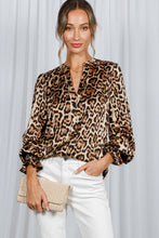 Load image into Gallery viewer, Henley Neck Elastic Smocked Leopard Print Blouse VT31377T