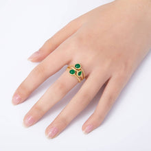 Load image into Gallery viewer, 16K Gold Filled Green Gemstone Geometric Croissant Twist Triple Band Ring | Rings-00031