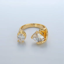 Load image into Gallery viewer, 24K Gold Filled Clear CZ Baguette Teardrop Molten Wrap Ring | U339