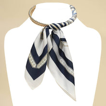 Load image into Gallery viewer, Abstract Pattern Fabric Scarf Double Bubble Chain Necklace: Dark Brown Gold