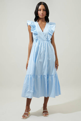 Striped Fairness Poplin Suplice Midi Dress