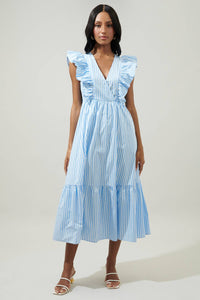 Striped Fairness Poplin Suplice Midi Dress